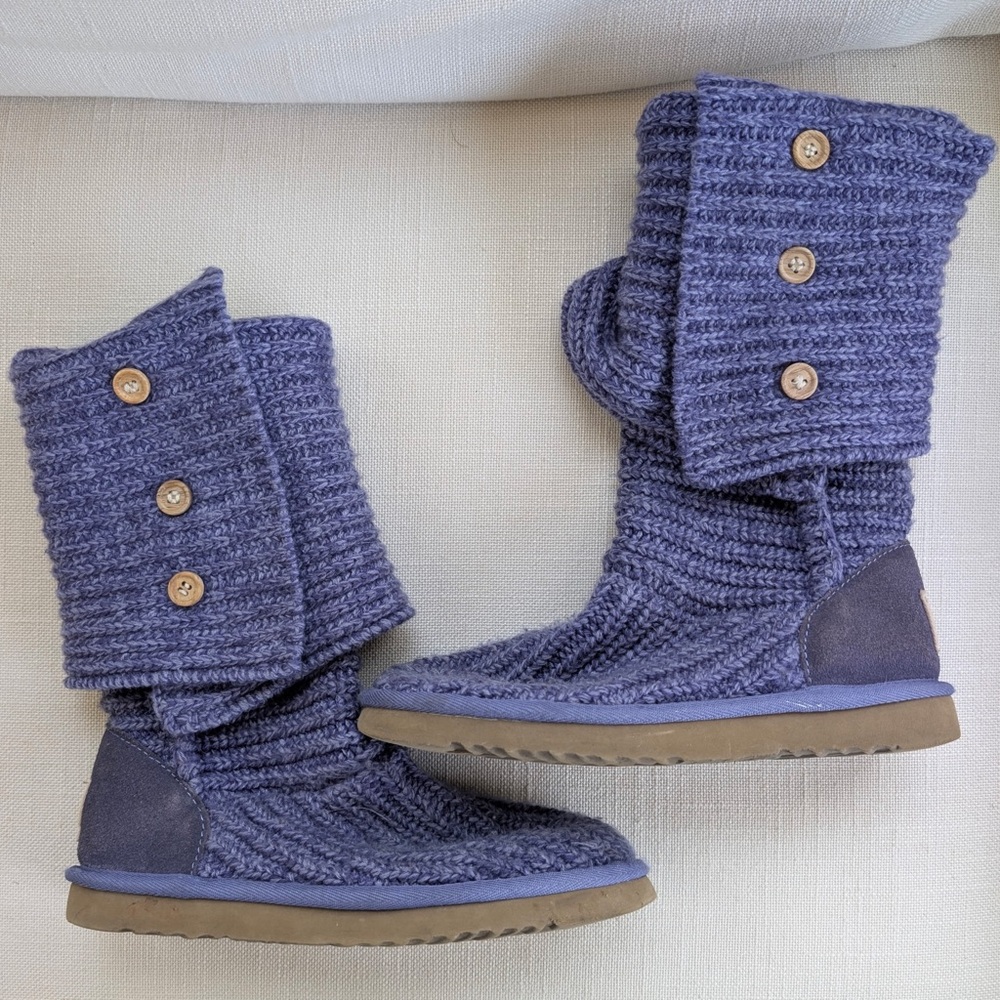 UGG Australia Knit Tall Boots Purple Button Sweater Boots Women’s Size 5